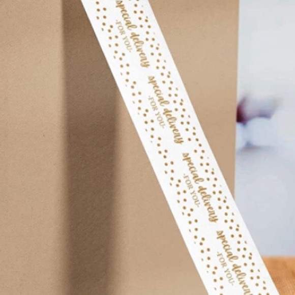 Roll of Designer Packing Tape Shipping Tape 162 ft Special Delivery White Gold - Picture 5 of 7